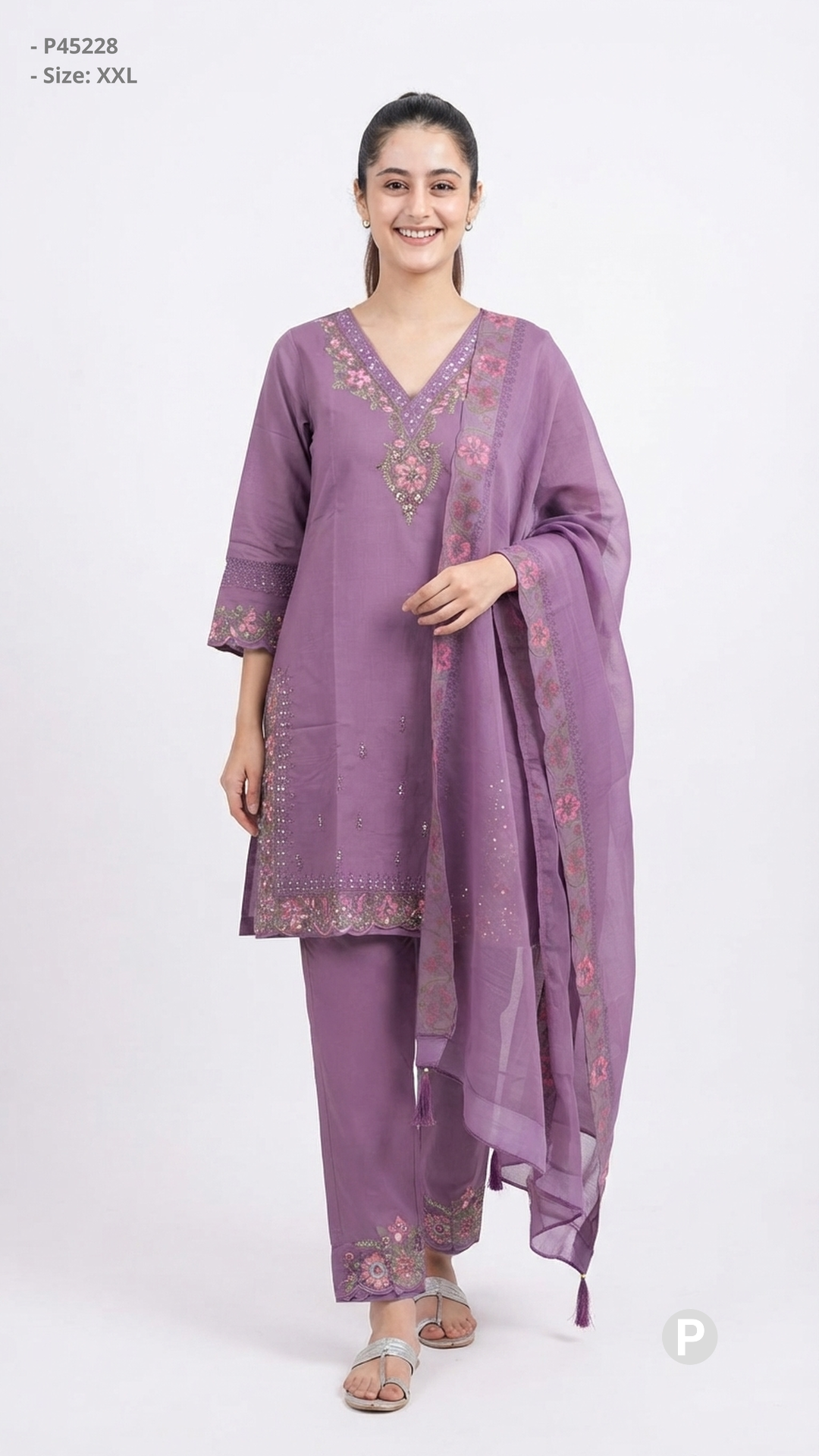 Lavender Cotton Embroidered Short Kurti| P45228