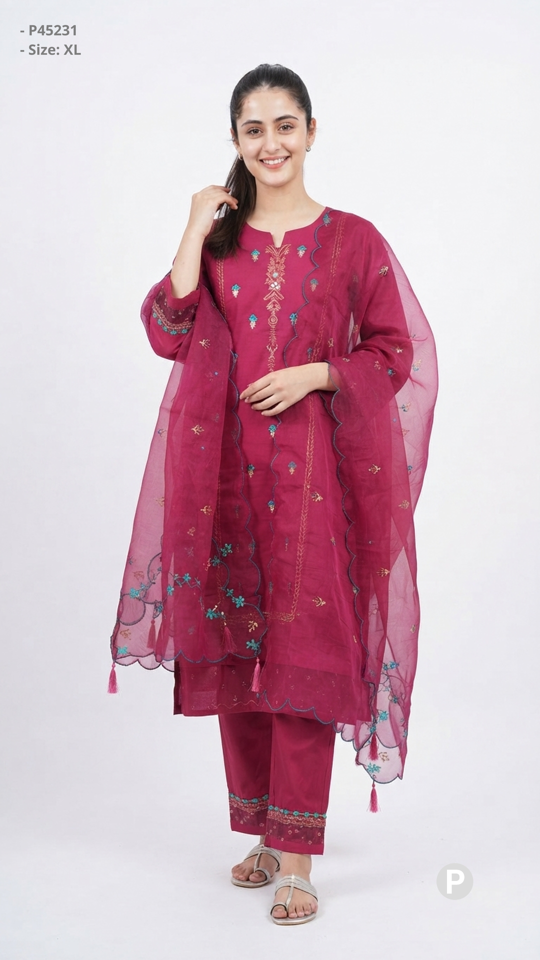 Pink Cotton Embroidered Kurti Set | P45231
