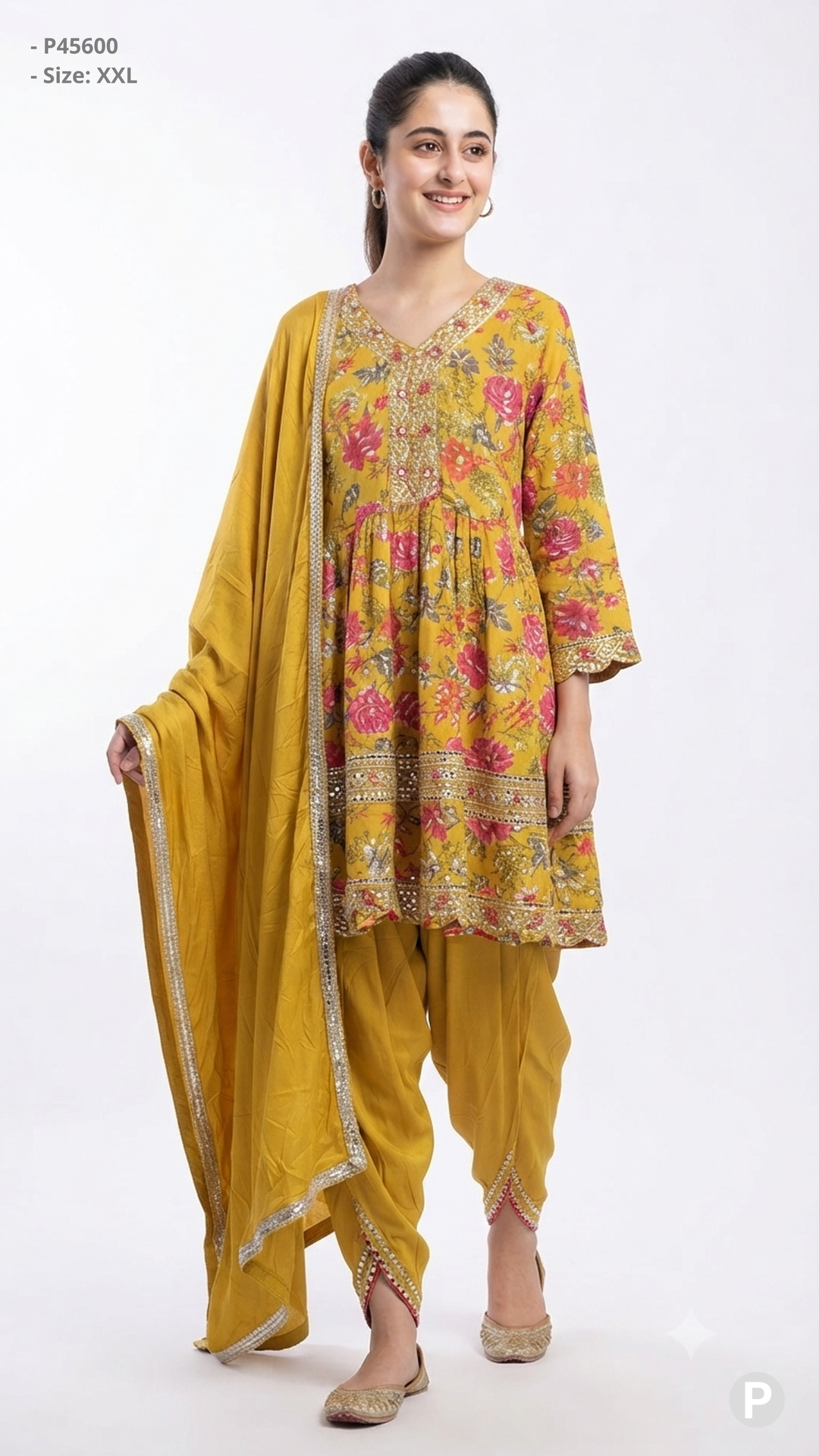 Yellow Cotton Printed Short Frock Kurti| P45600