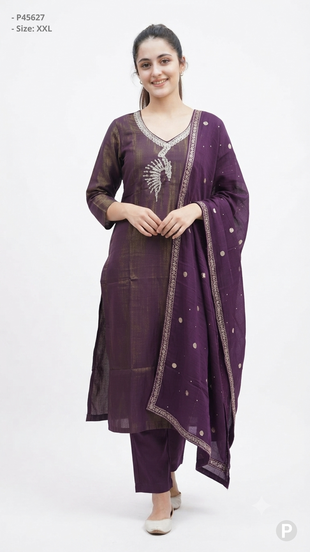 Purple Silk Printed Kurti Set | P45627