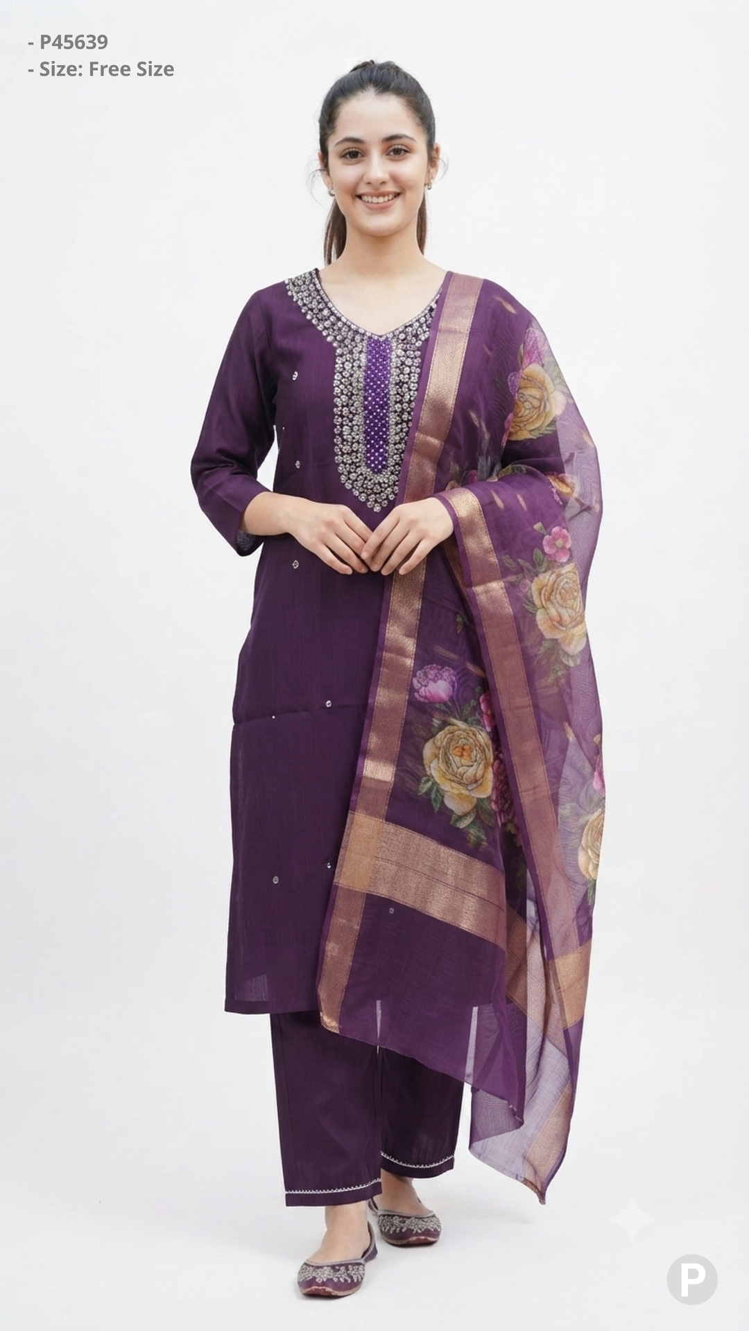Purple Cotton Kurti Set | P45639