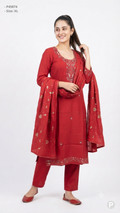 Red Cotton Embroidered Straight Kurti Set | P45874
