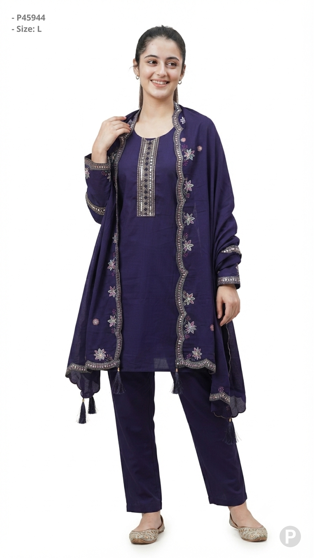 Purple Cotton Embroidered Short Frock Kurti| P45944