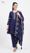 Dark Blue Cotton Embroidery Short Frock Kurti| P45947