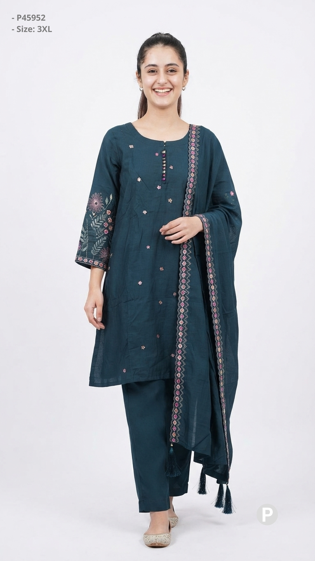 Dark Green Chanderi Embroidered Short Frock Kurti  | P45952
