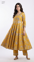 Yellow Cotton Printed Kurti Set | P46850