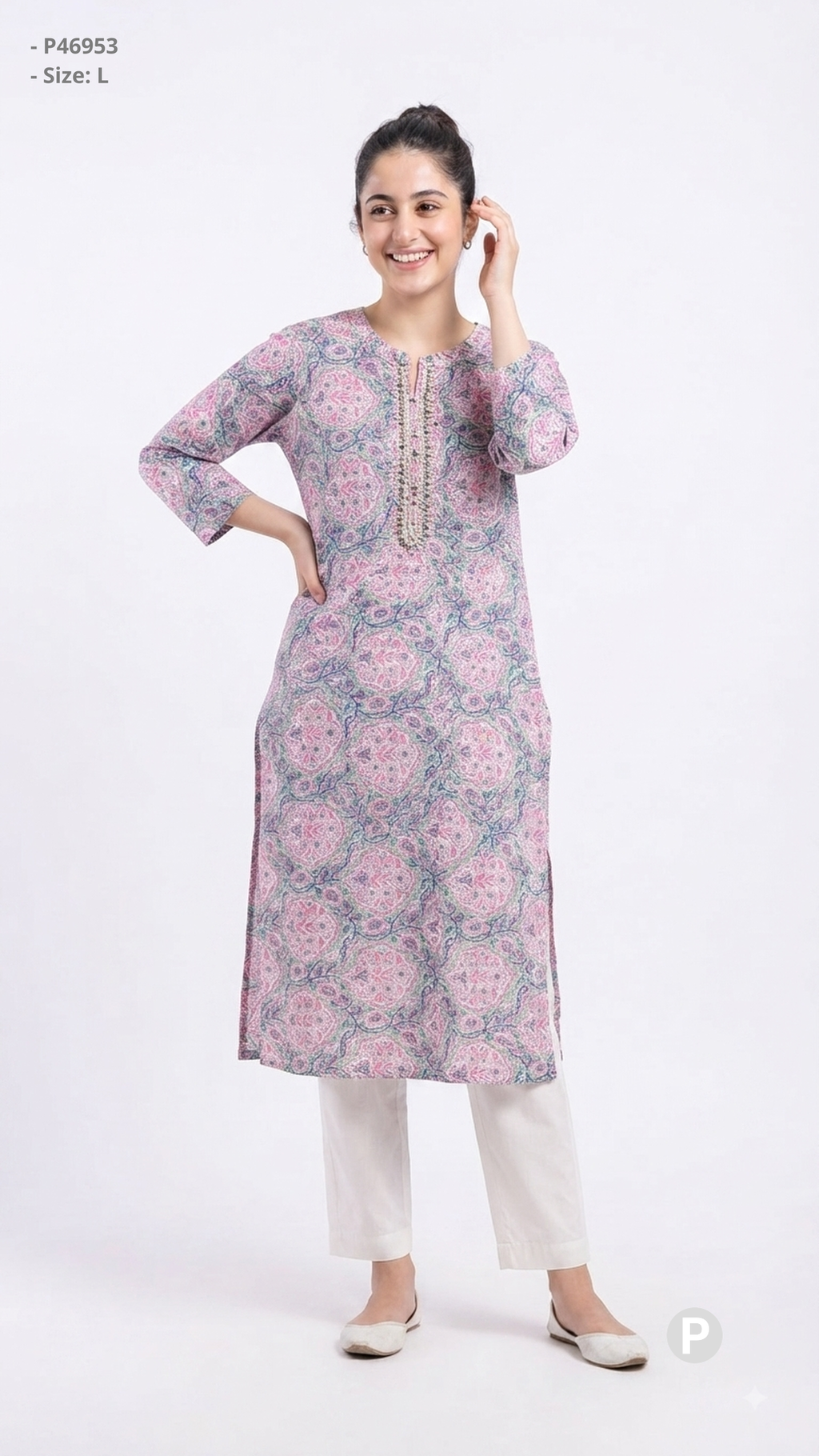 Pink Cotton Straight Single Kurti | P46953