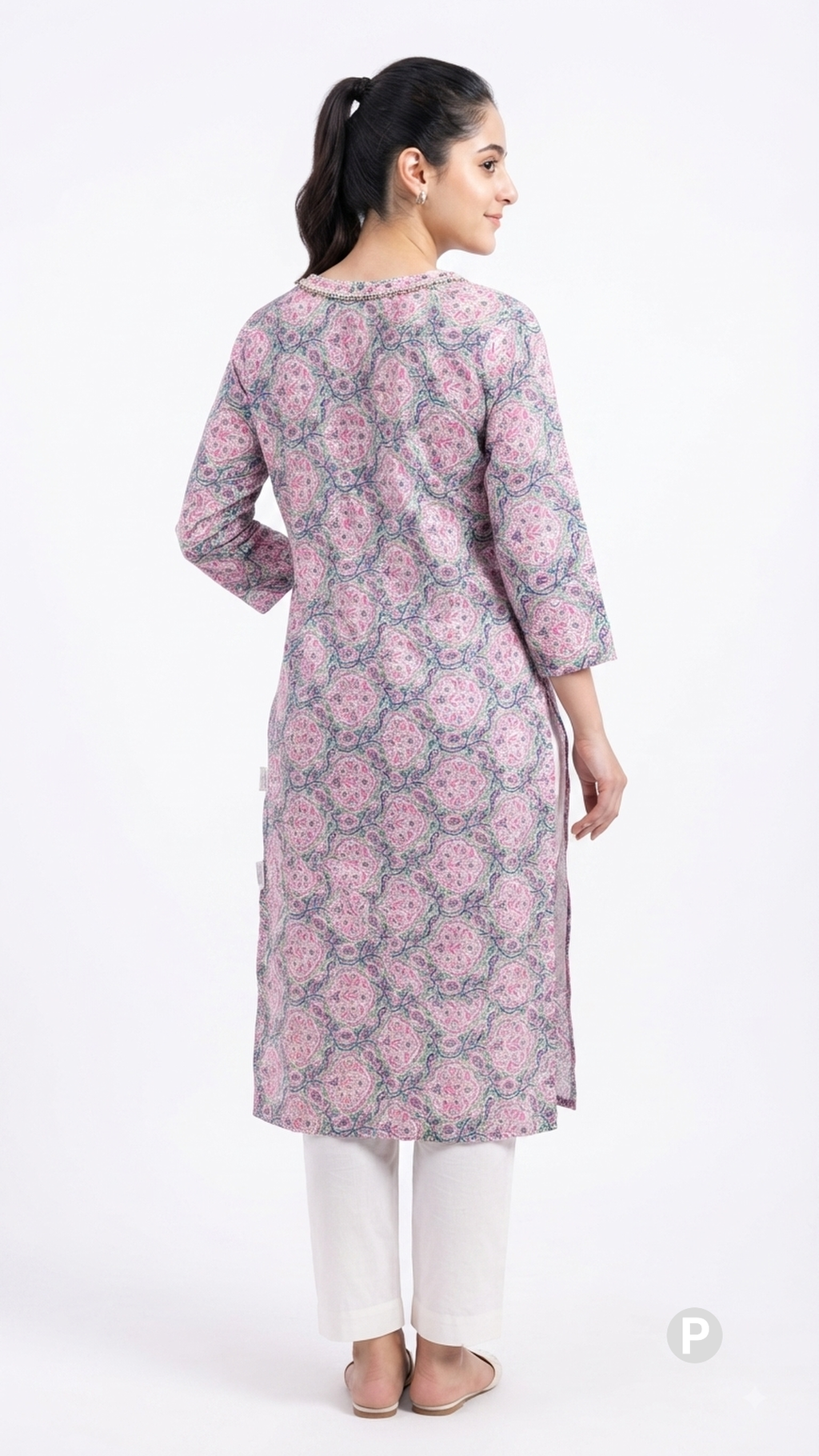 Pink Cotton Straight Single Kurti | P46953