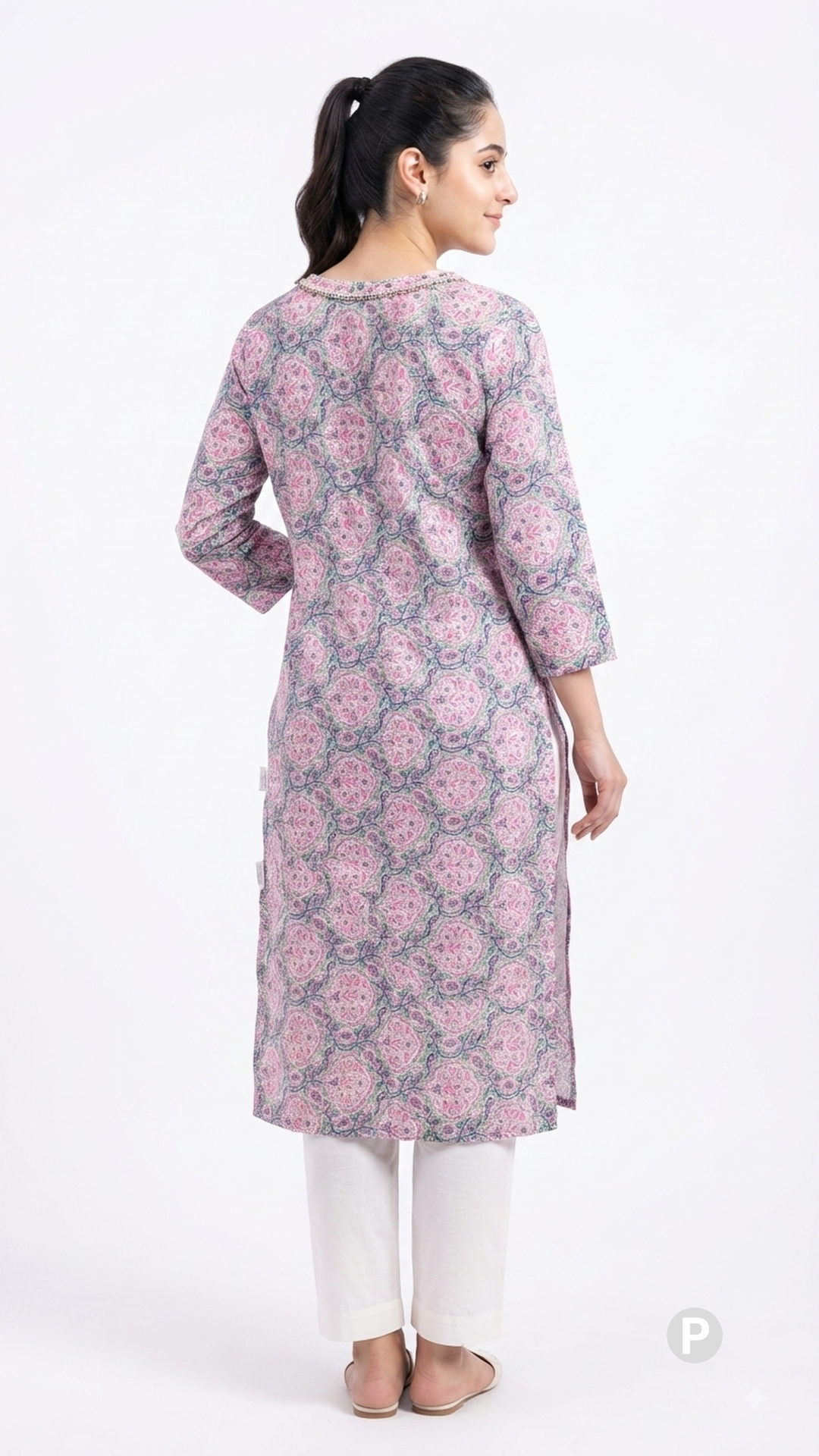 Pink Cotton Straight Single Kurti | P46953