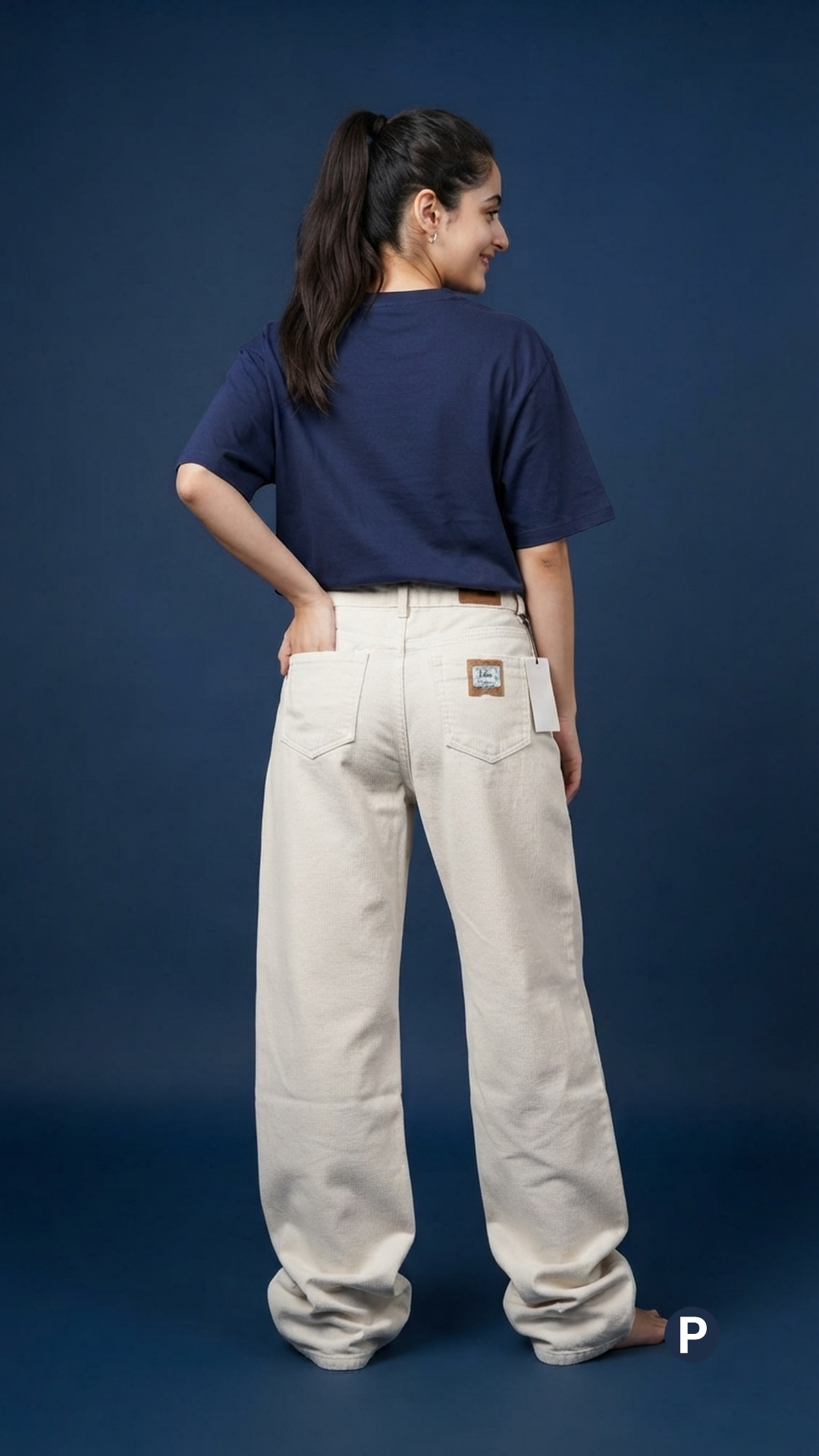 Cream Denim Baggy Jeans | P48282