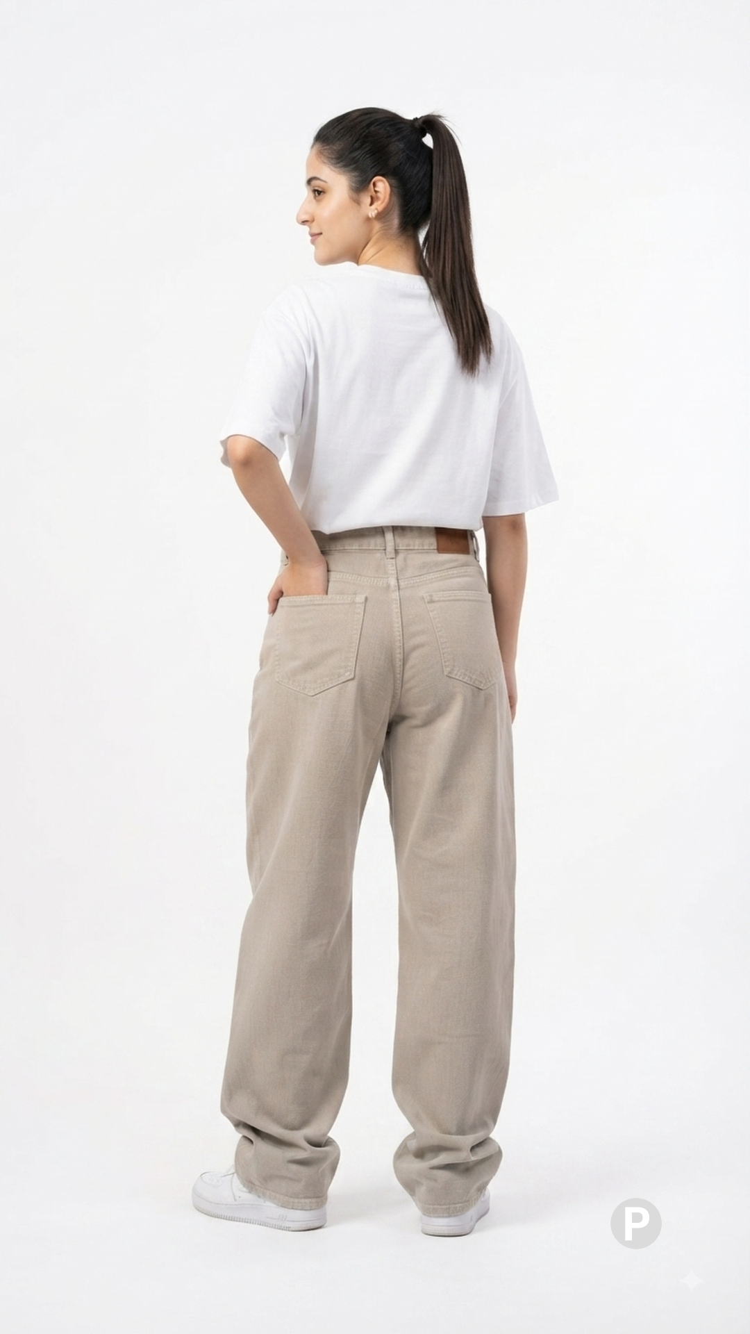 Beige Denim Baggy Jeans | P48282