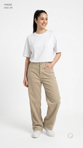Beige Cotton Loose Jeans | P48283