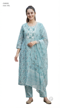 Light Blue Cotton Printed Kurti Set | P48505