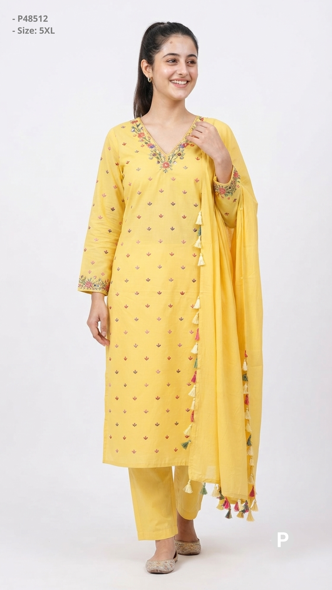 Yellow Cotton Printed Kurti Set | P48512