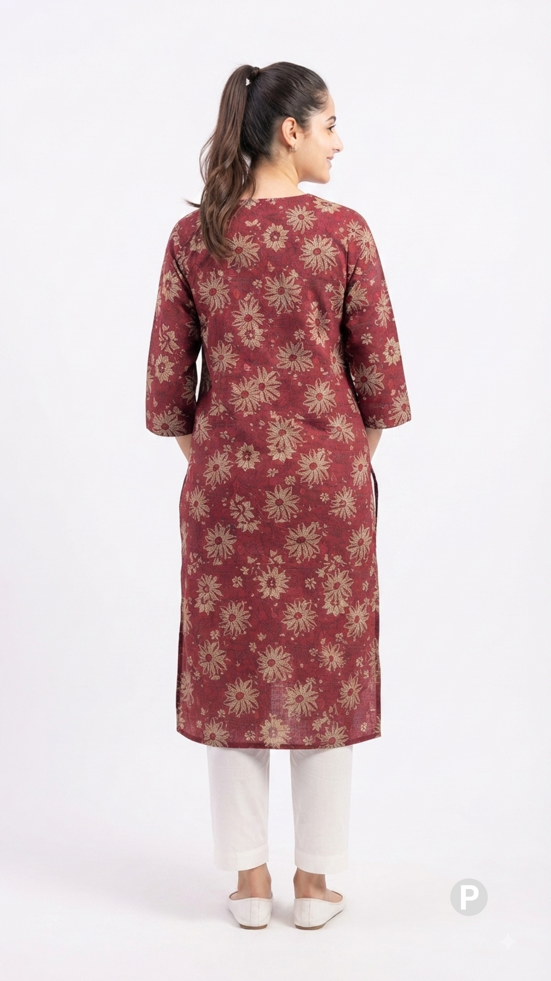 Maroon Cotton Straight Single Kurti | P48546