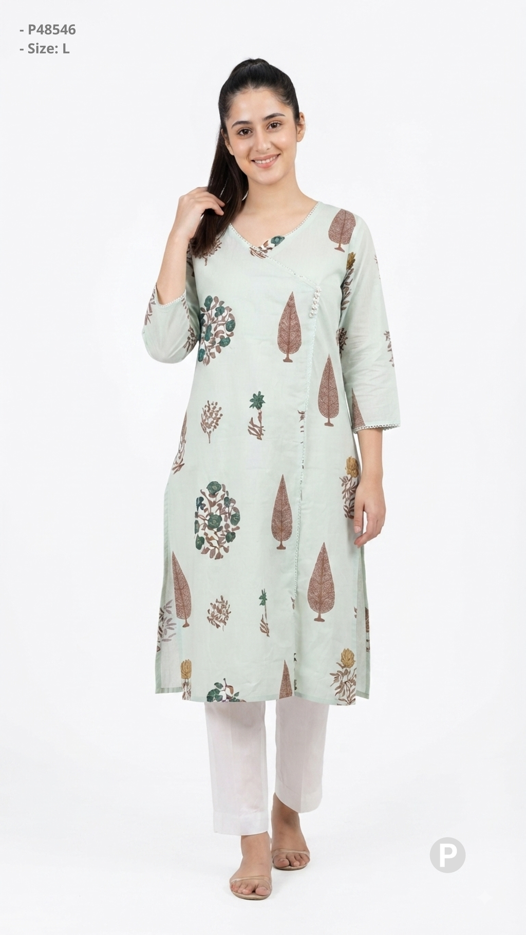 Off White Cotton Straight Single Kurti | P48546