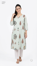 Off White Cotton Straight Single Kurti | P48546