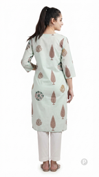 Off White Cotton Straight Single Kurti | P48546