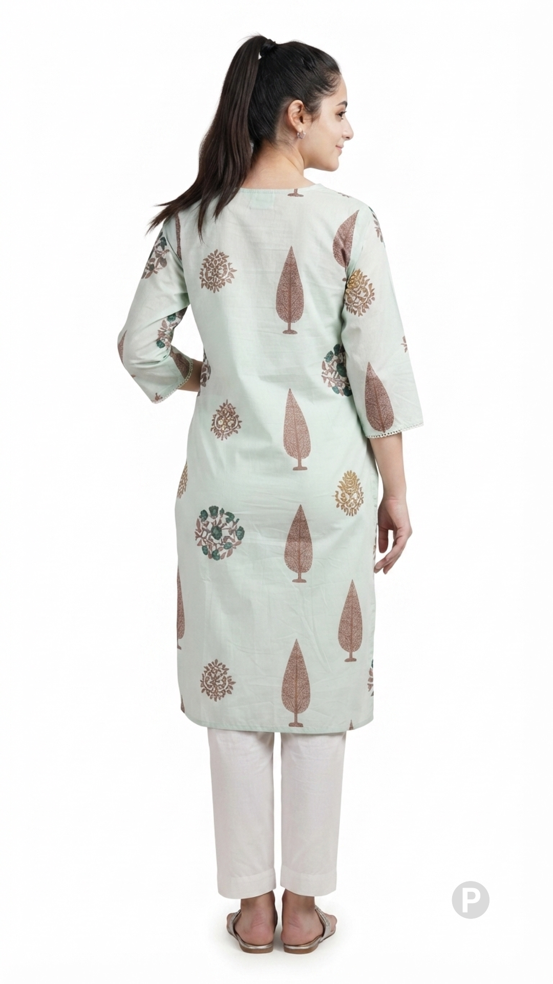 Off White Cotton Straight Single Kurti | P48546