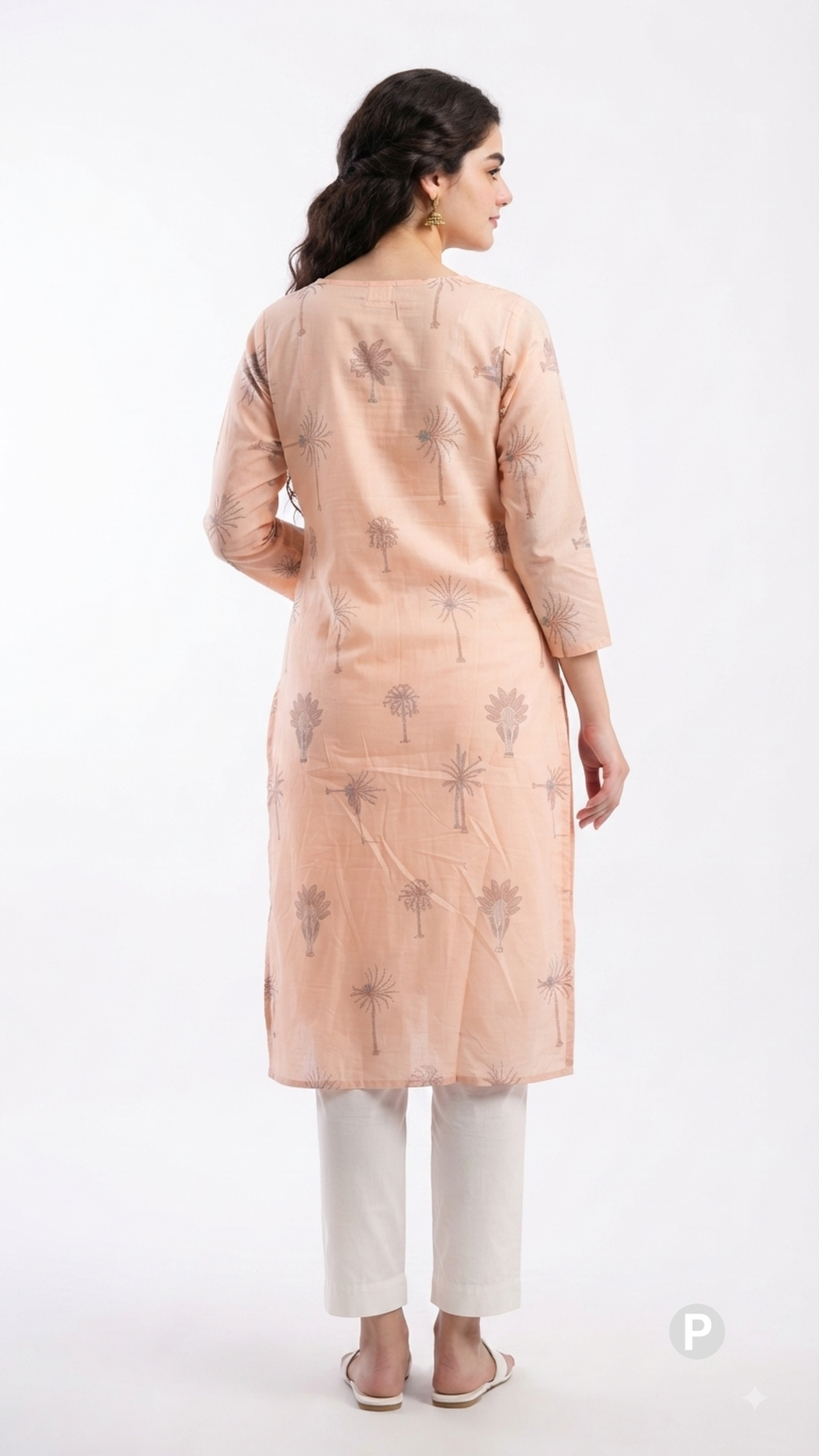Cream Cotton Straight Single Kurti | P48546