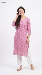 Pink Cotton Straight Single Kurti | P48546