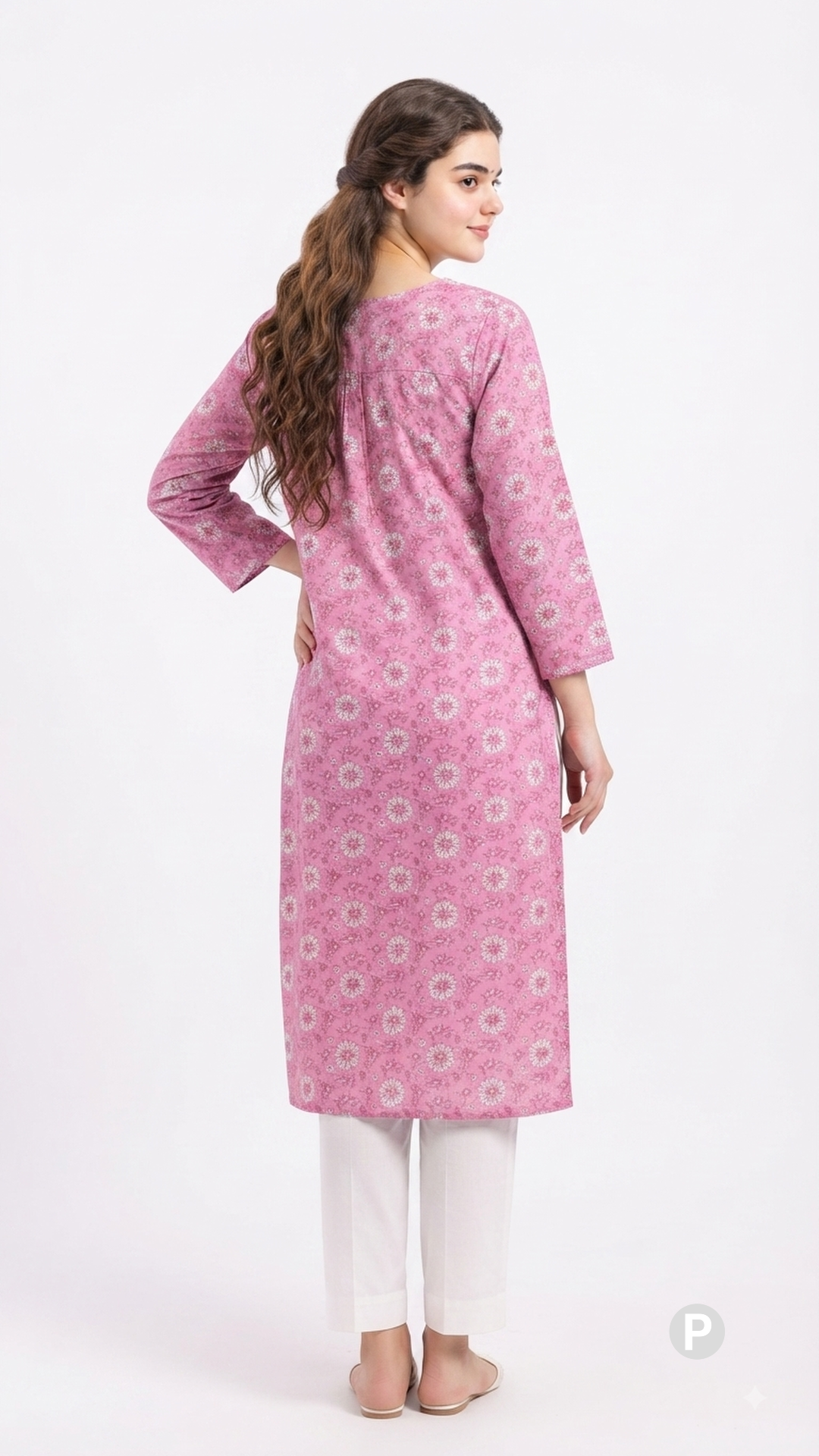 Pink Cotton Straight Single Kurti | P48546