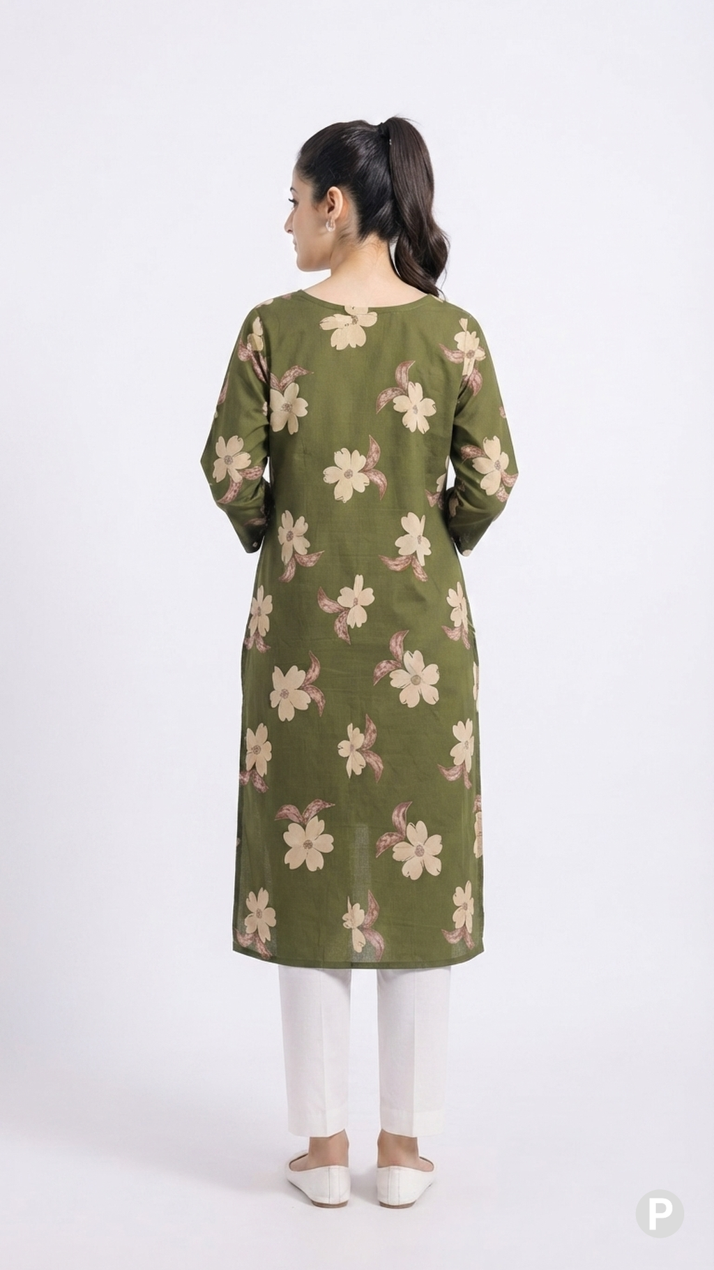 Olive Cotton Straight Single Kurti | P48548