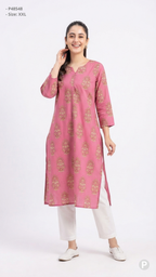 Pink Cotton Straight Single Kurti | P48548