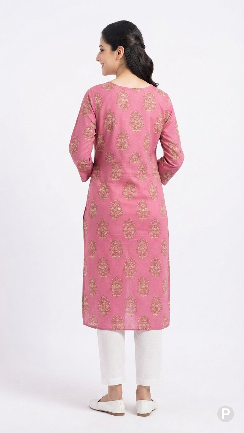 Pink Cotton Straight Single Kurti | P48548