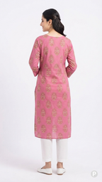 Pink Cotton Straight Single Kurti | P48548