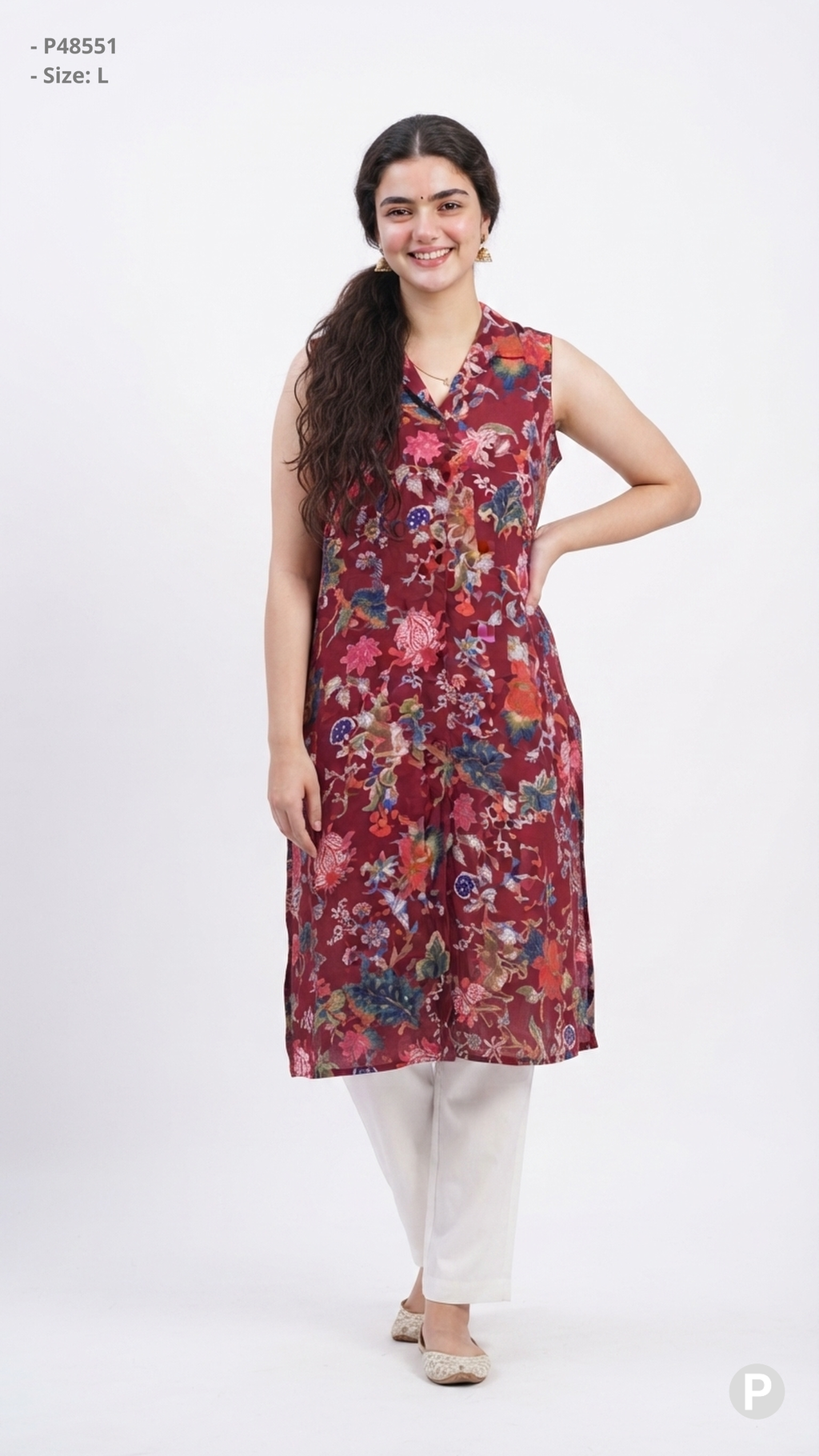 Maroon Cotton Straight Single Kurti | P48551