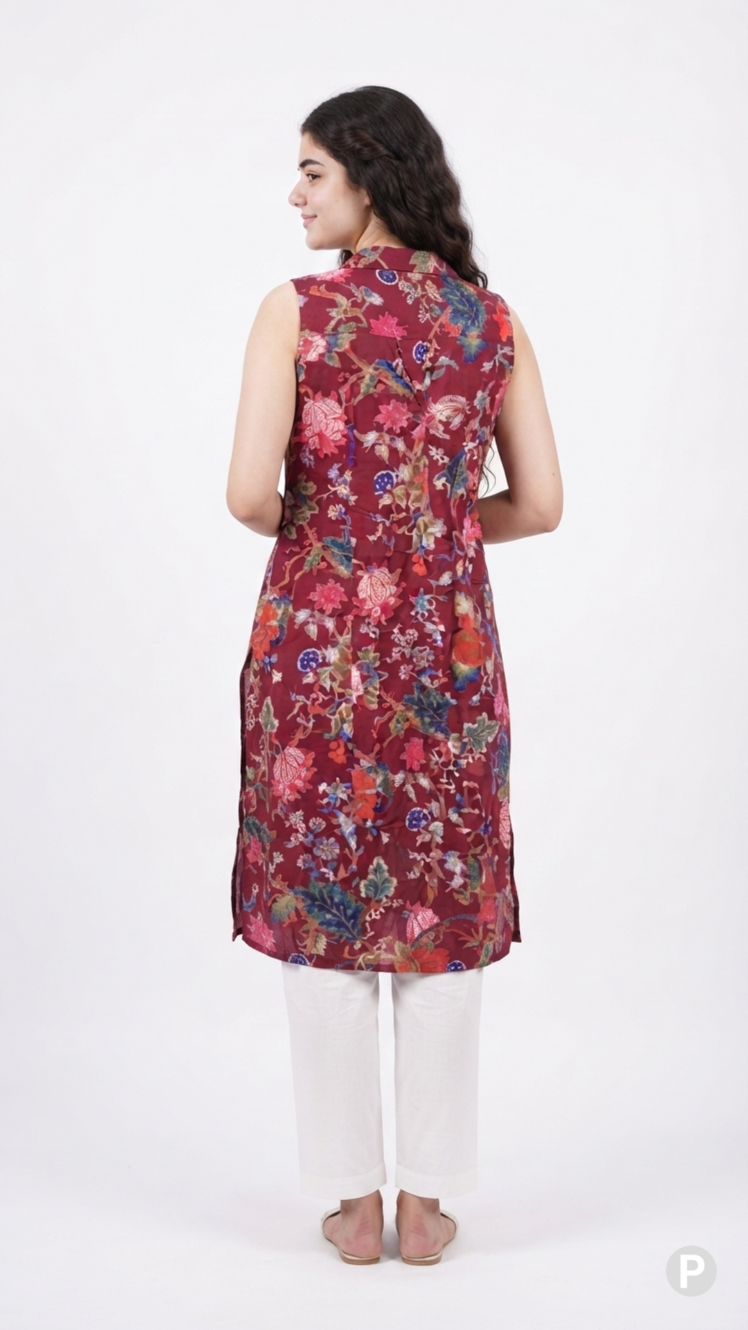 Maroon Cotton Straight Single Kurti | P48551