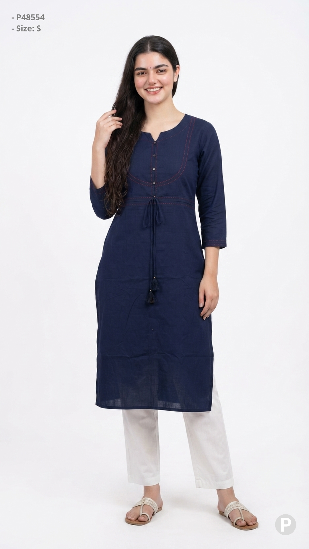 Dark Blue Cotton Straight Single Kurti | P48554