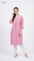 Pink Cotton Straight Single Kurti | P48559