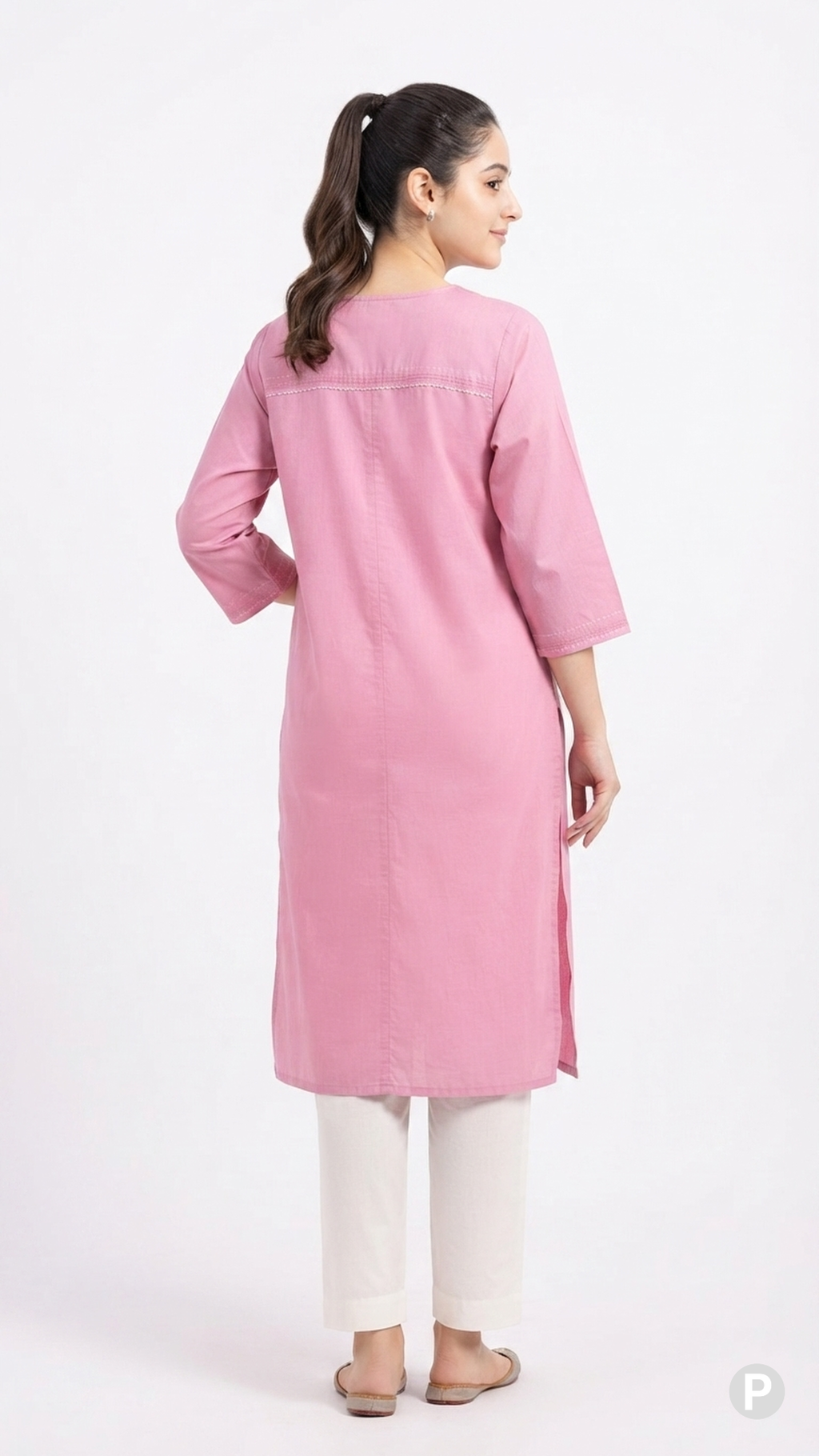 Pink Cotton Straight Single Kurti | P48559