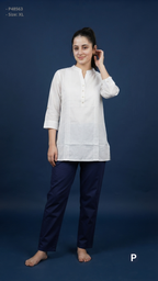 White Cotton Plain Short Kurti | P48563