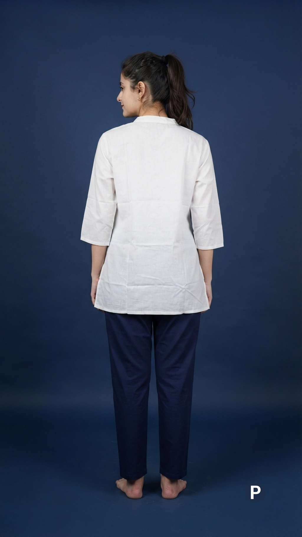 White Cotton Plain Short Kurti | P48563
