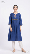 Blue Cotton Straight Single Kurti | P48571