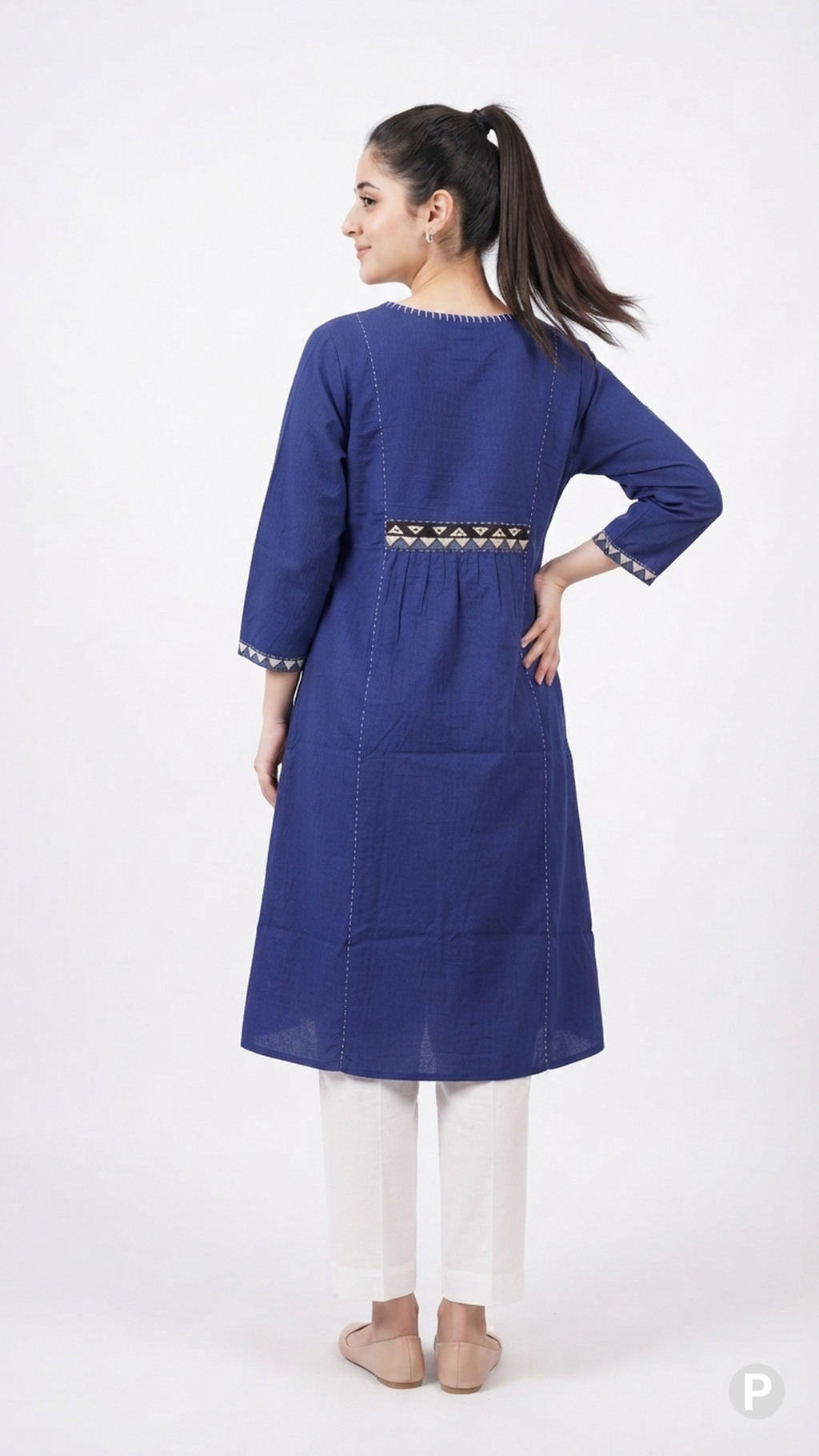Blue Cotton Straight Single Kurti | P48571