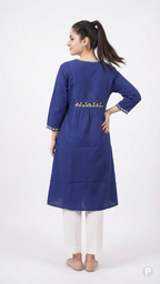 Blue Cotton Straight Single Kurti | P48571
