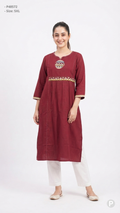 Maroon Cotton Straight Single Kurti | P48572