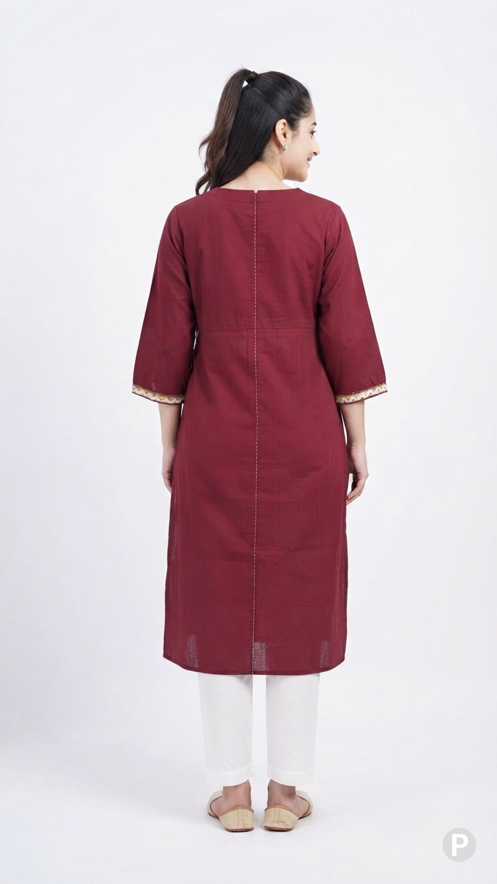 Maroon Cotton Straight Single Kurti | P48572