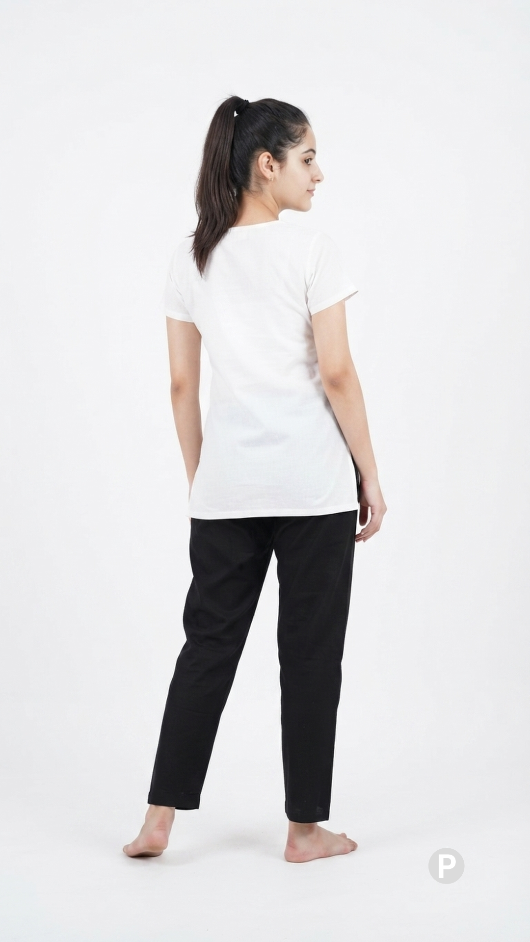 Black Cotton Straight Trouser | P48573