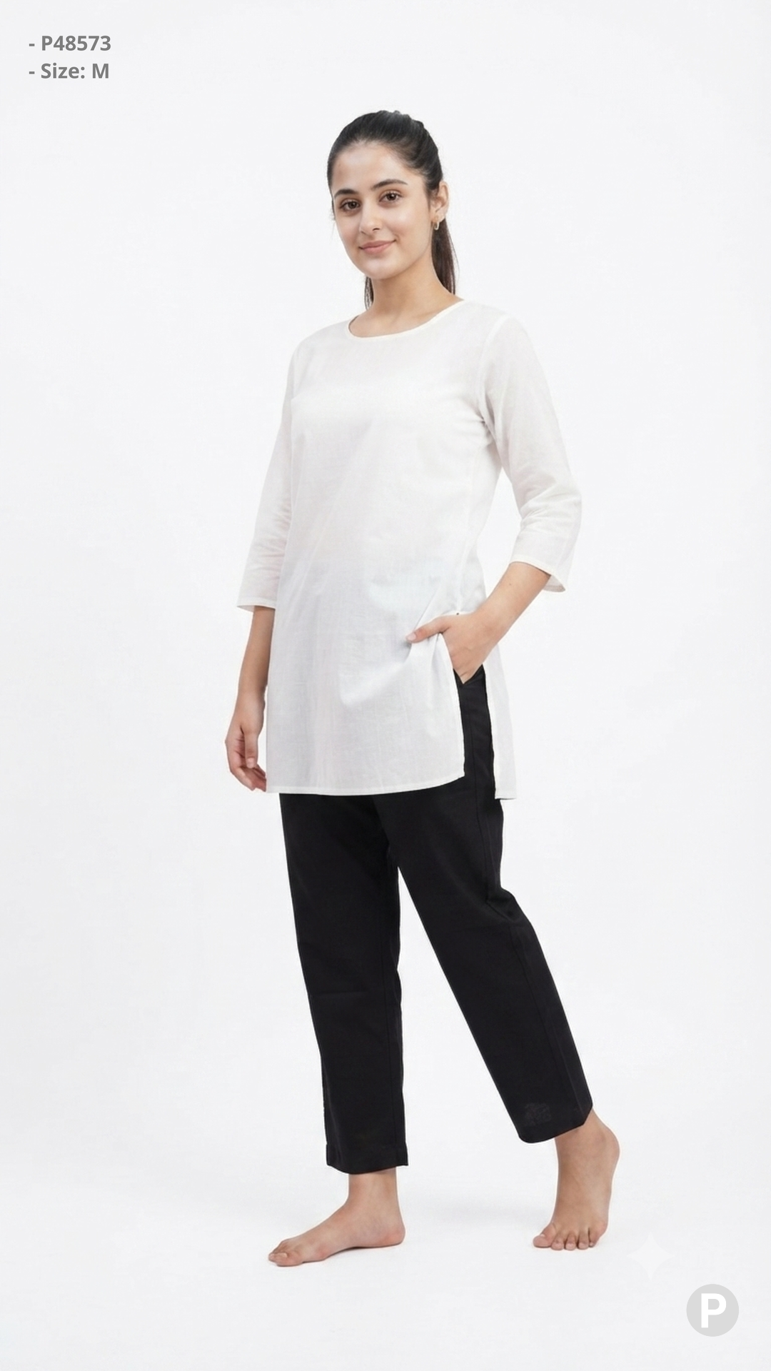 Black Cotton Straight Trouser | P48573