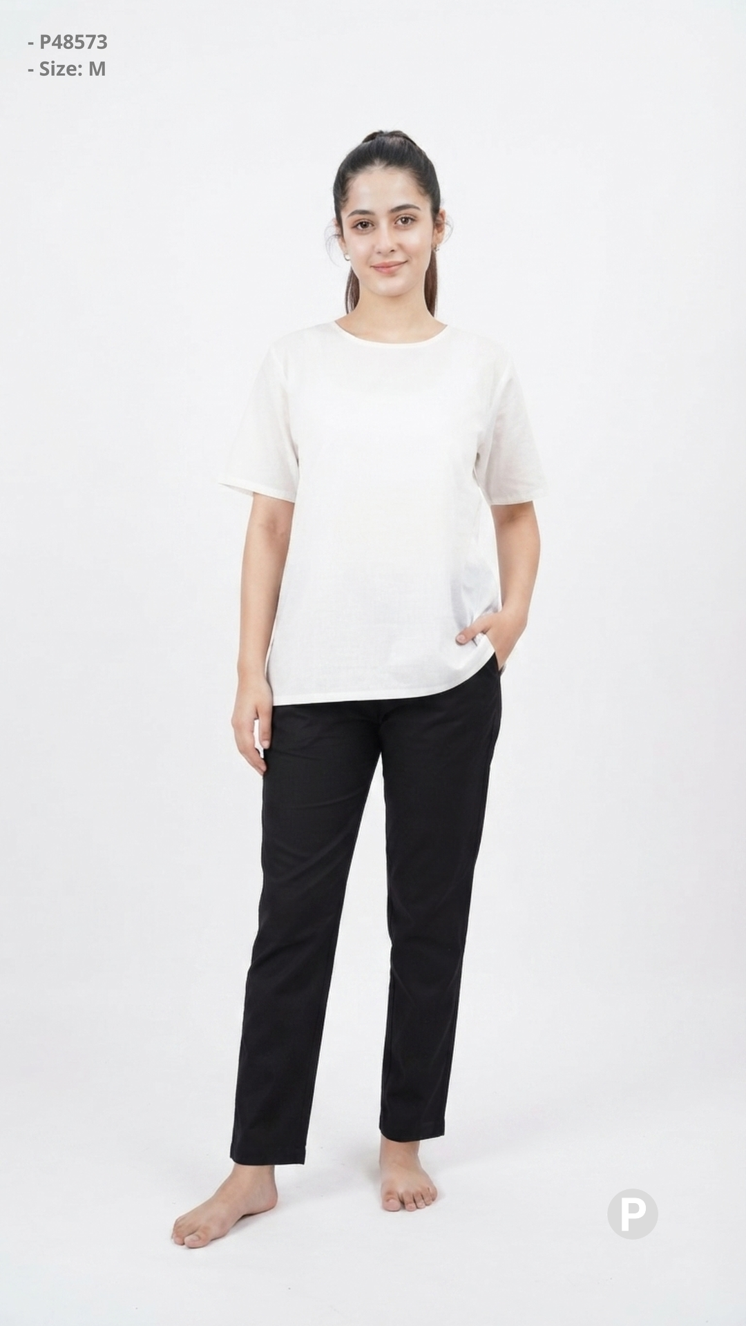 Black Cotton Straight Trouser | P48573