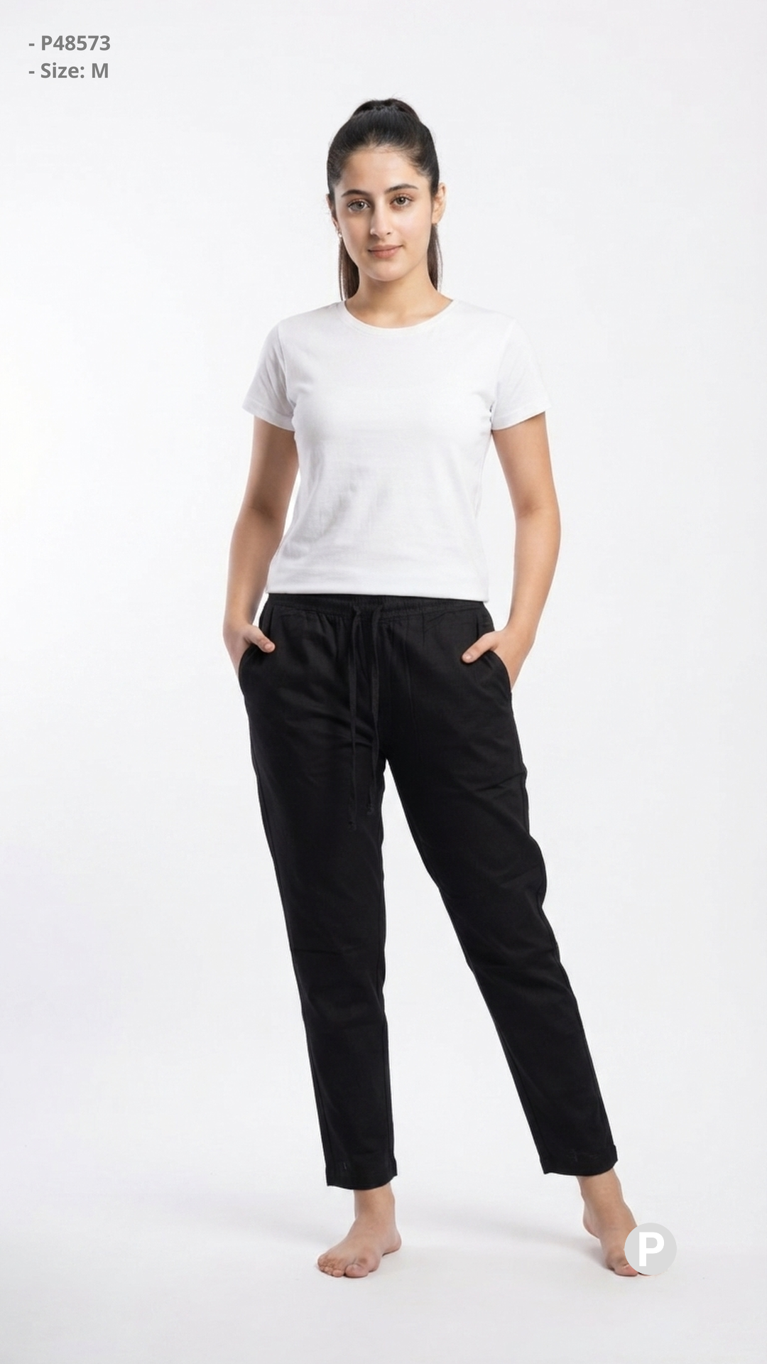 Black Cotton Straight Trouser | P48573