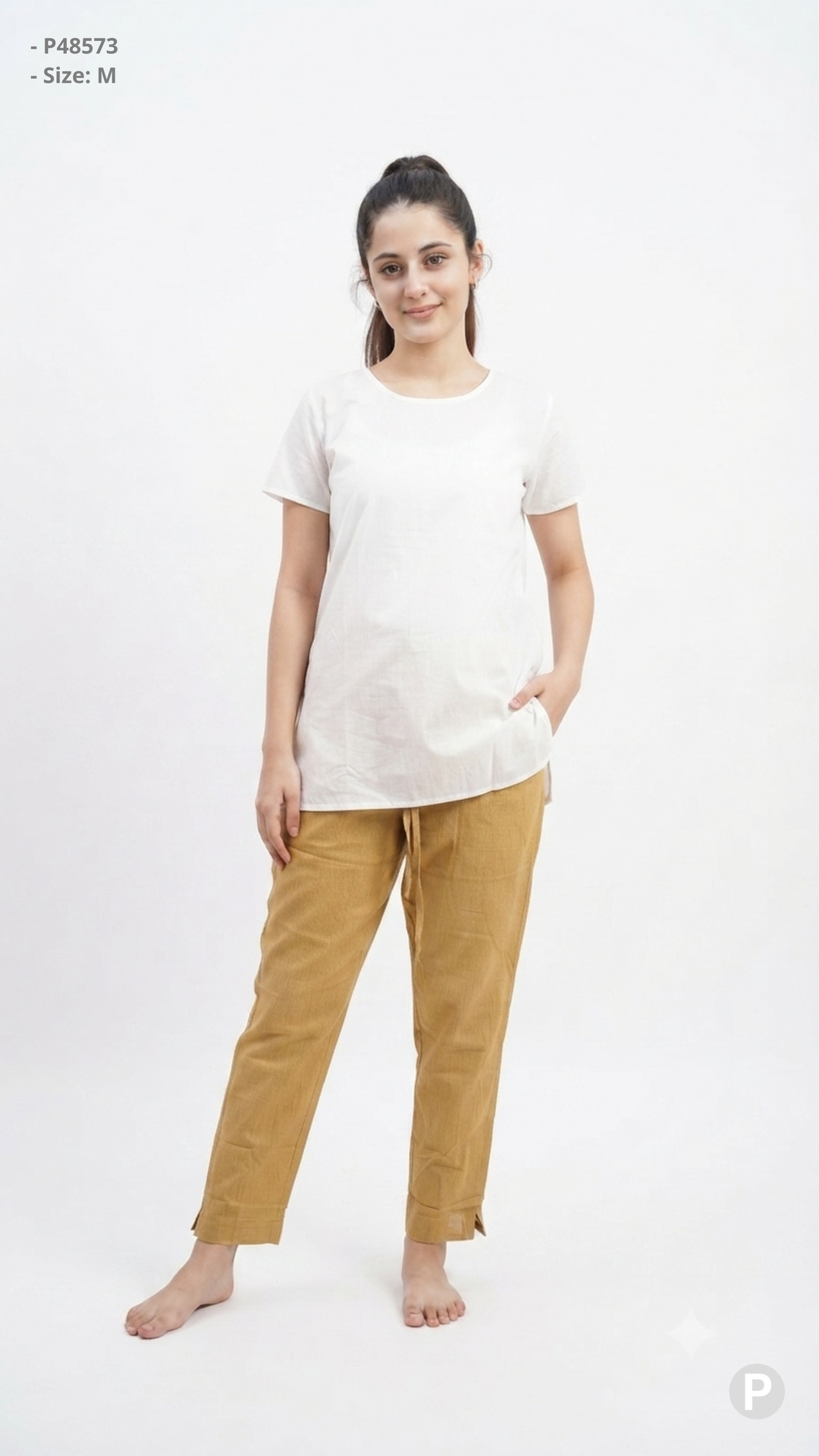 Mustard Cotton Straight Trouser | P48573