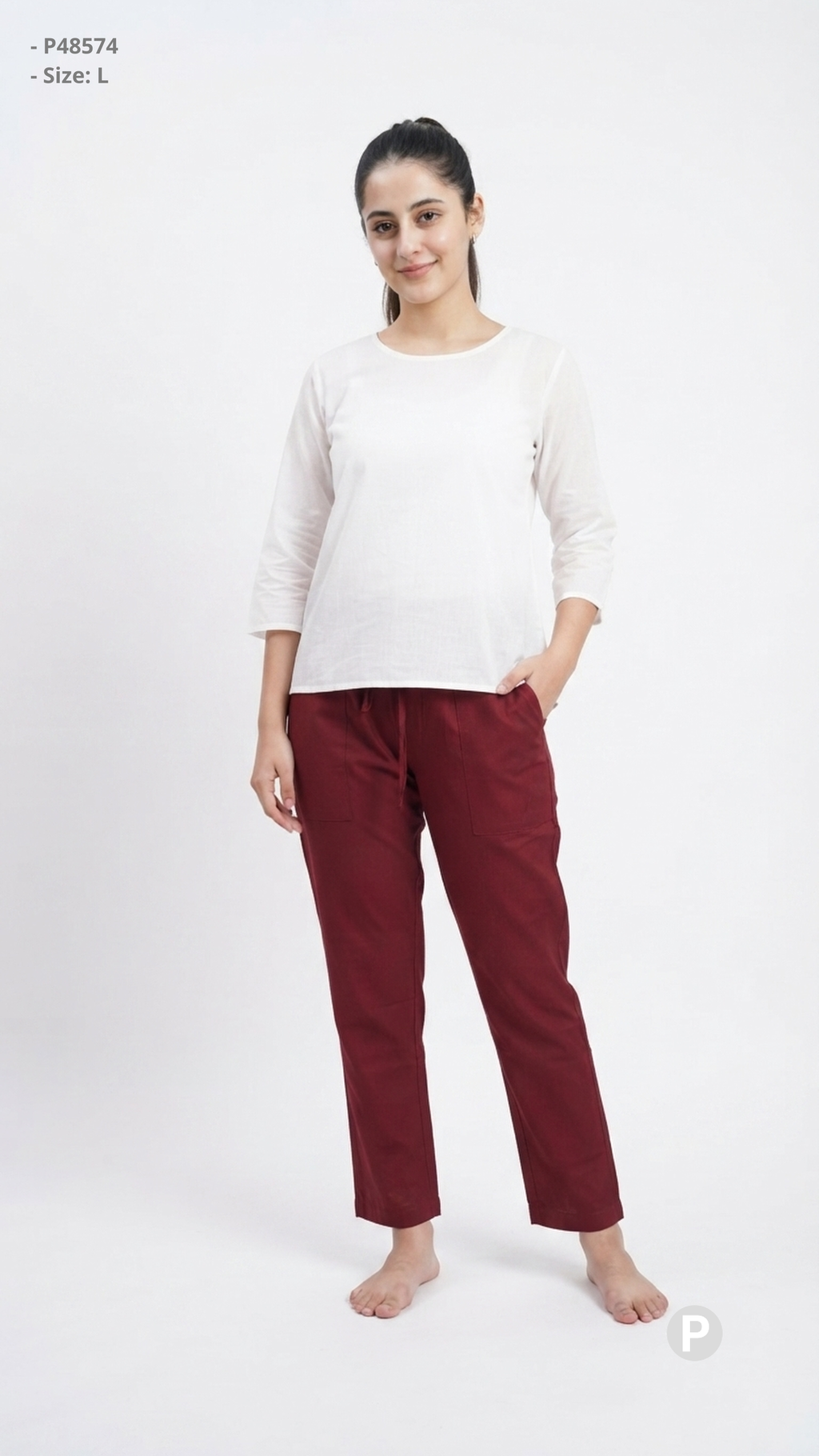 Maroon Cotton Straight Trouser | P48574