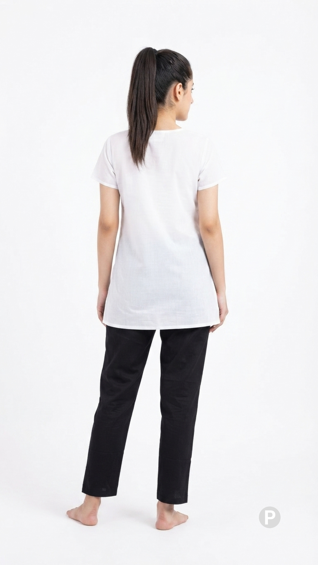 Black Cotton Straight Trouser | P48574