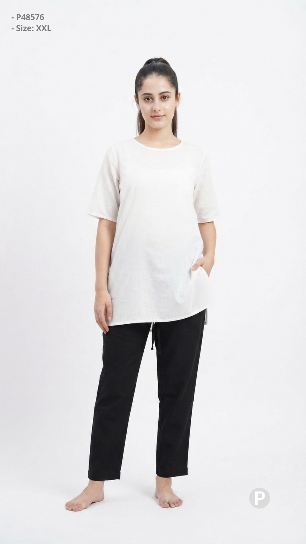 Black Cotton Straight Trouser | P48576
